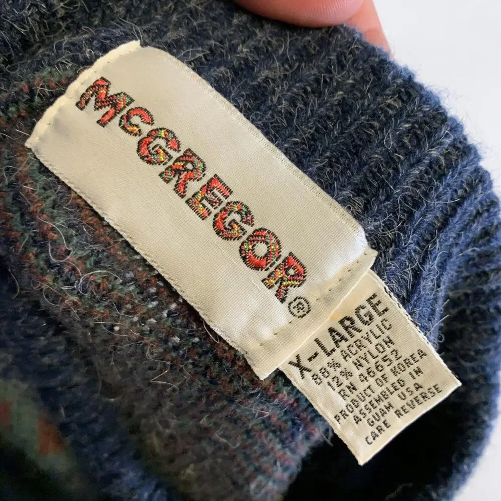 Vintage Mcgregor Sweater Mens XL Knit Blue Acrylic Blend Eclectic Aztec‎ 80s 90s
